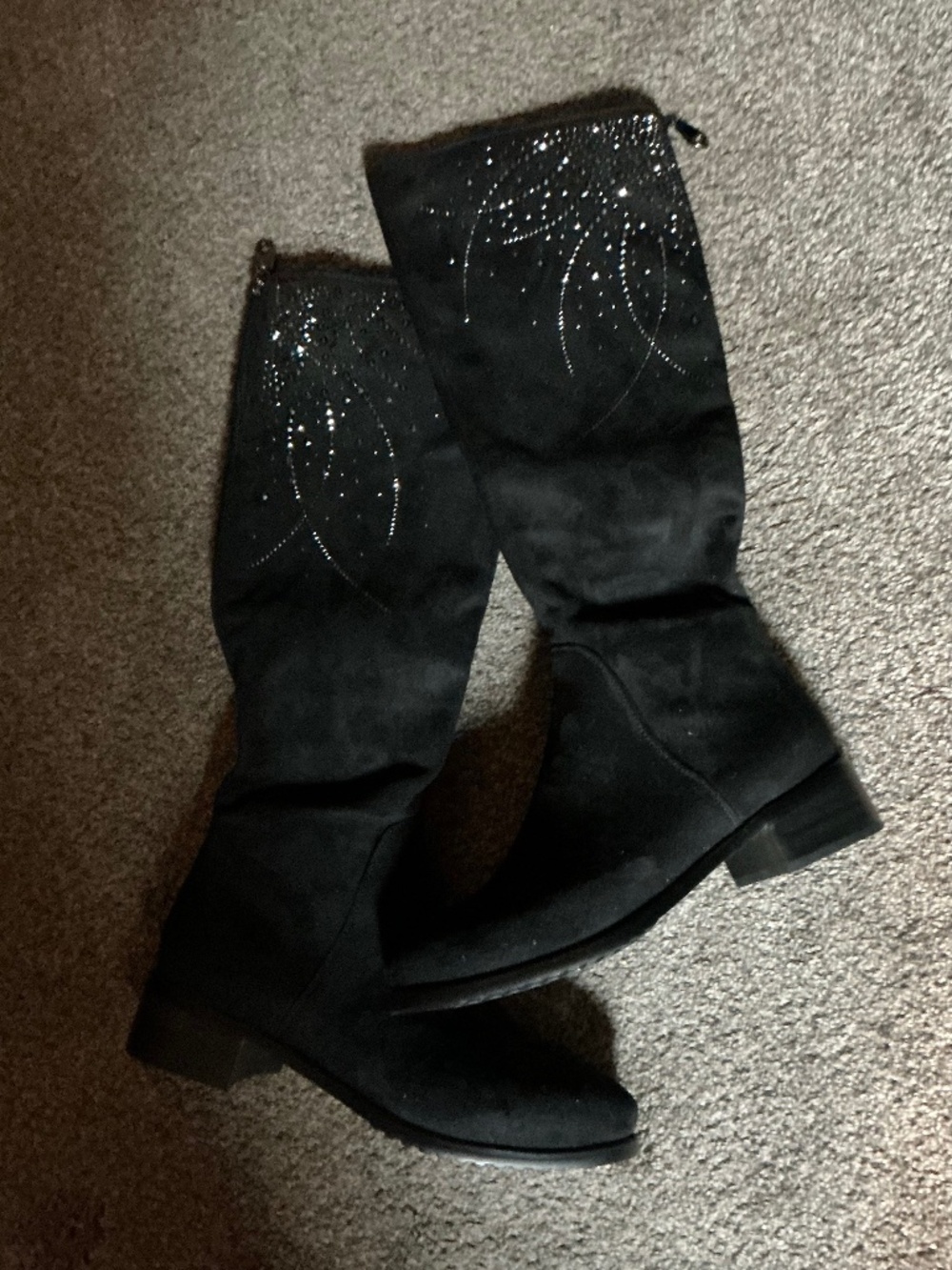 Azura Ultra-Suede Knee High Boots Black with crystals Size 9 European